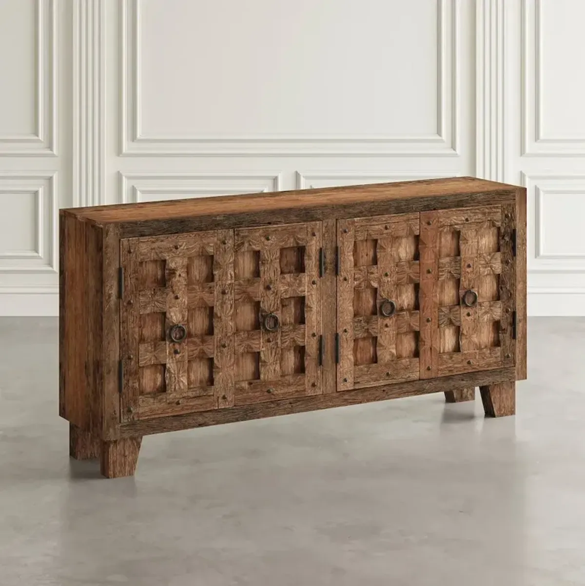 Jofran Colton 71 Reclaimed Solid Wood Four Door Accent Storage Cabinet Sideboard