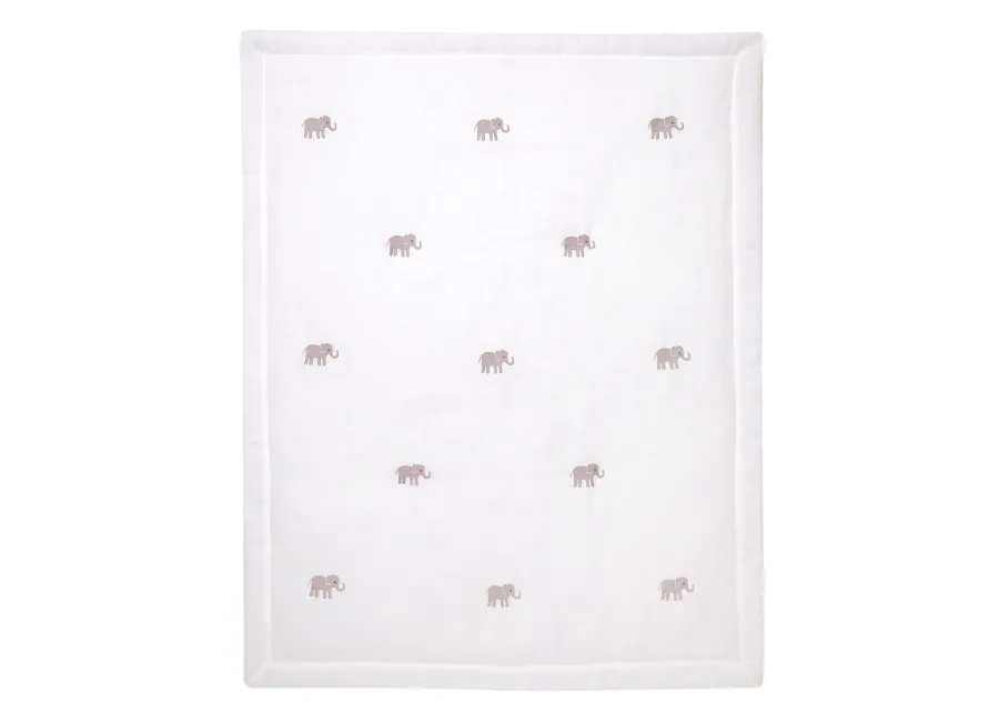 Lambs & Ivy Signature Elephant Creamy White Linen Embroidered Baby Crib Quilt