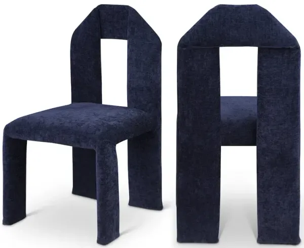 Meridian Furniture Bennett Navy Chenille Fabric Dining Chair, Set of 2