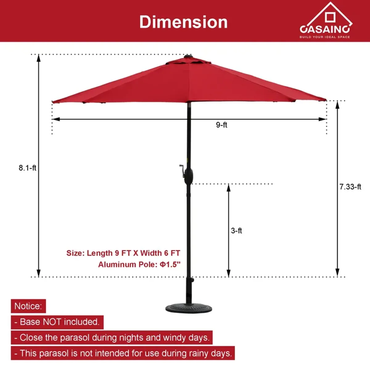 9-ft Push-button Tilt Garden Market Patio Umbrella.