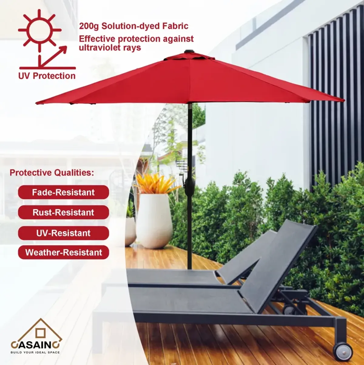 9-ft Push-button Tilt Garden Market Patio Umbrella.