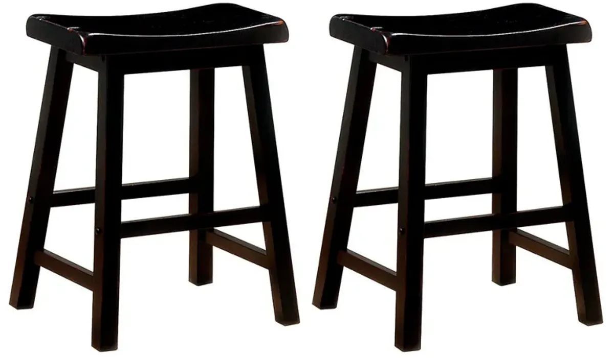 Wooden Casual Counter Height Stool, Dark Brown, Set of 2-Benzara