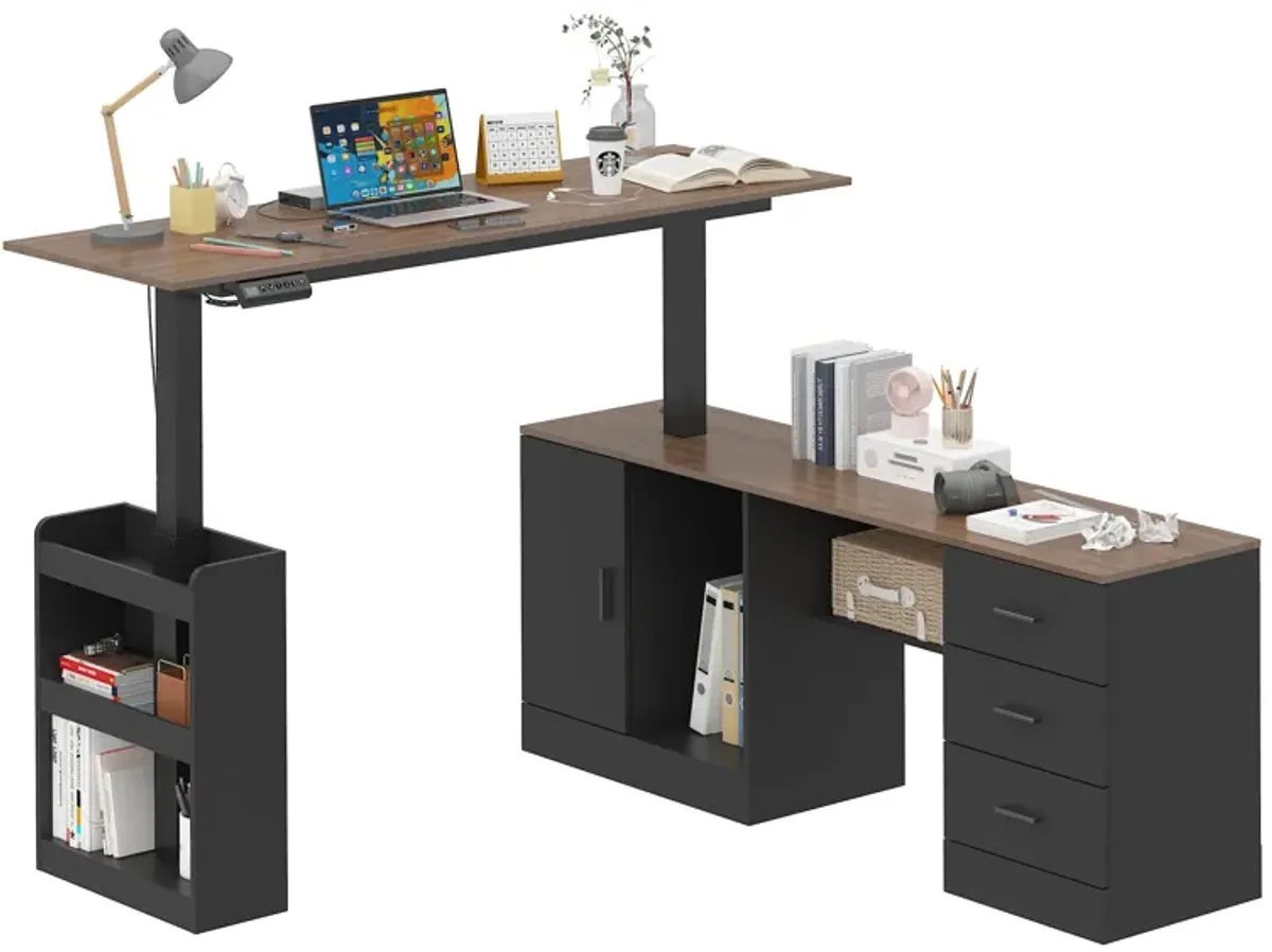 FUFU&GAGA L-Shaped Height Adjustable Office Desk - Perfect Blend of Functionality and Style, (63"Wx63"Dx45.3"H), Black and Brown