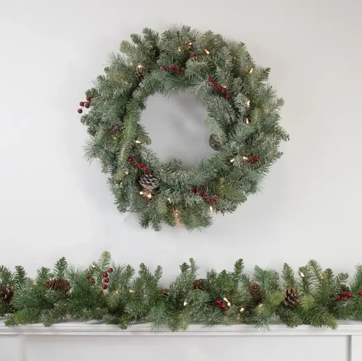 Pre-Lit Snowy Waterloo Pine Artificial Christmas Wreath - 24-Inch  Clear Lights