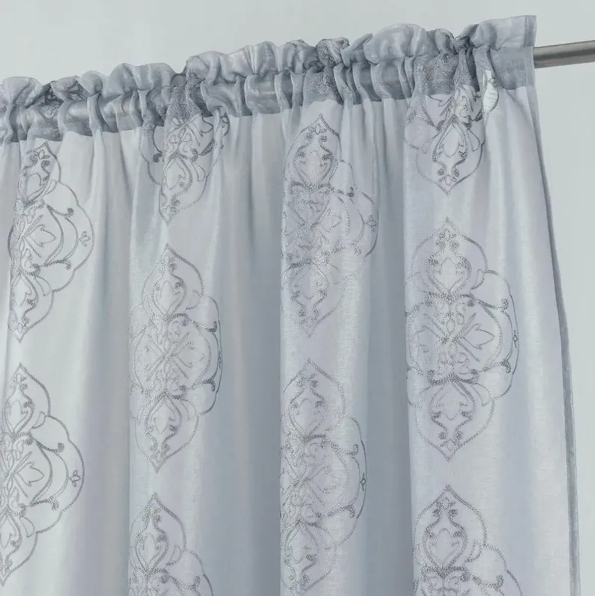 RT Designers Collection Andrea Emb Metallic Doily Rod Pocket Room Darkening Curtain Panels for Bedroom 54" x 95" Silver