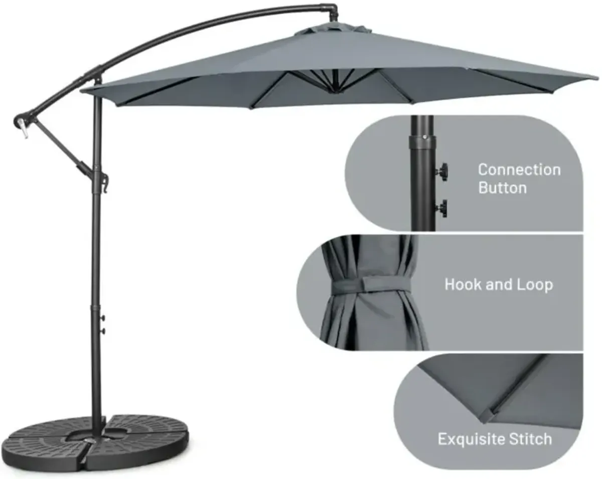 Hivvago 10 Feet Offset Umbrella with 8 Ribs Cantilever and Cross Base