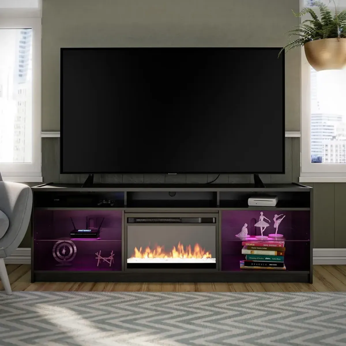 Ameriwood Home Terrene Fireplace Space Heater TV Stand for TVs up to 75"