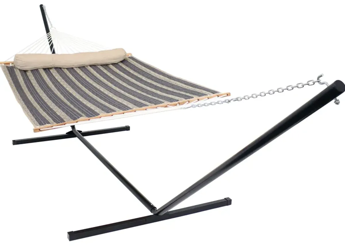 Sunnydaze Large Quilted Fabric Hammock with Steel Stand and Pillow