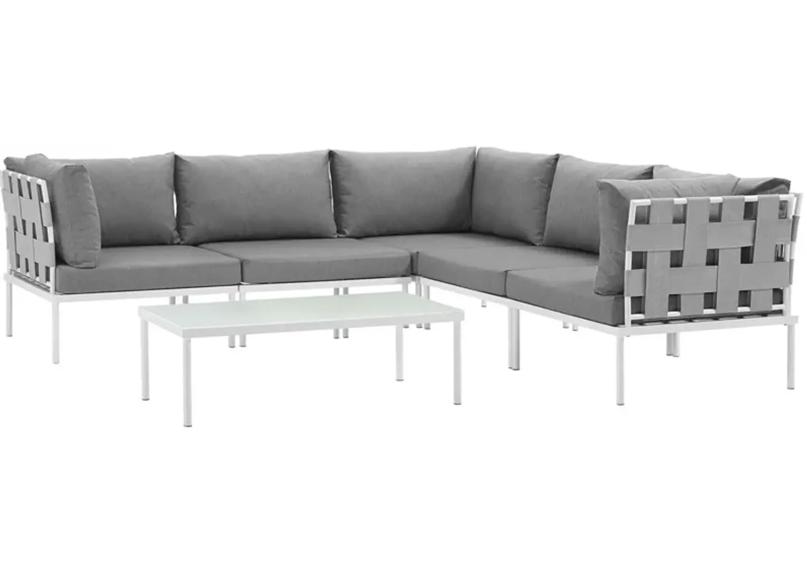 Harmony 6 Piece Outdoor Patio Aluminum Sectional Sofa Set - White Gray