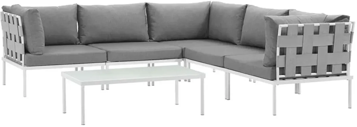 Harmony 6 Piece Outdoor Patio Aluminum Sectional Sofa Set - White Gray