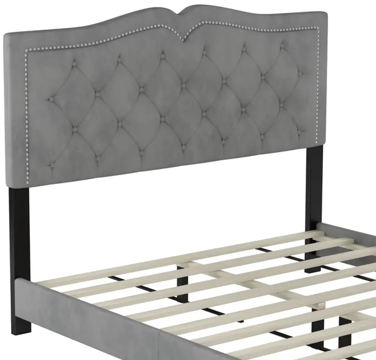 Merax Modern Velvet Platform Bed with Headboard