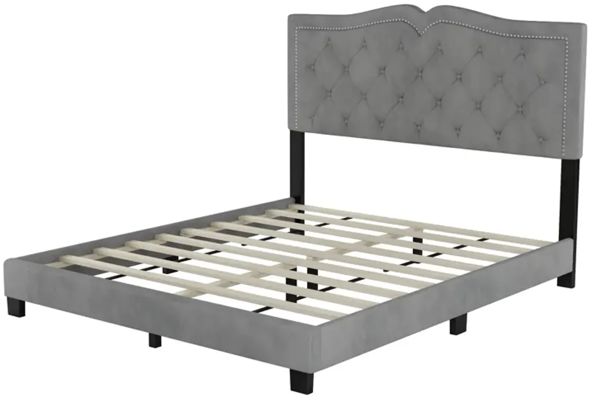 Merax Modern Velvet Platform Bed with Headboard