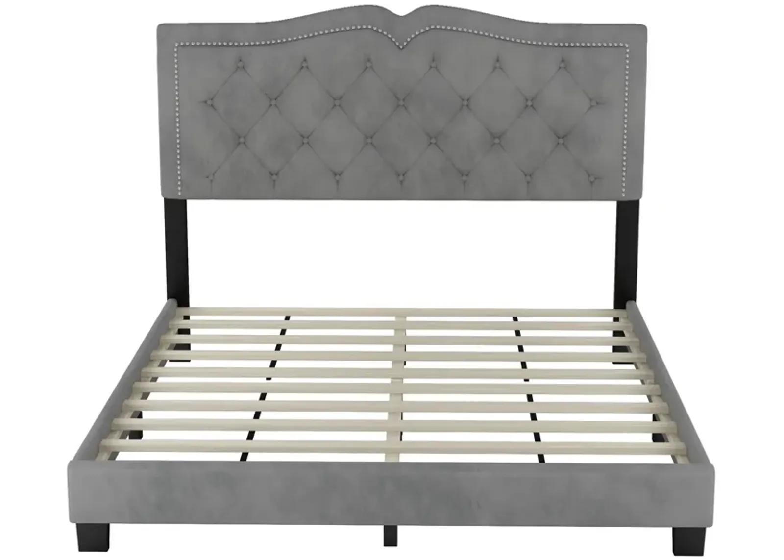 Merax Modern Velvet Platform Bed with Headboard