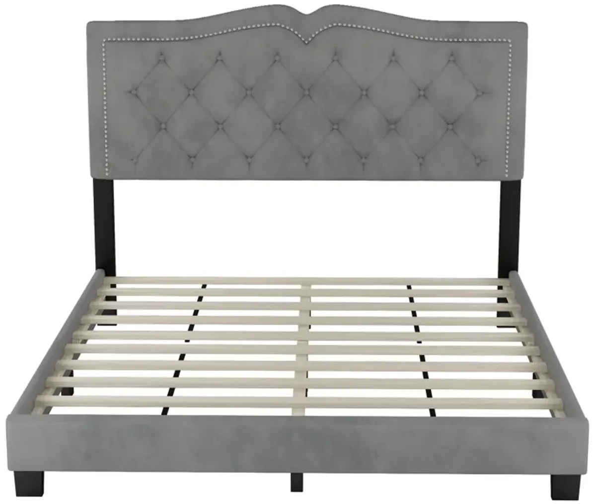 Merax Modern Velvet Platform Bed with Headboard