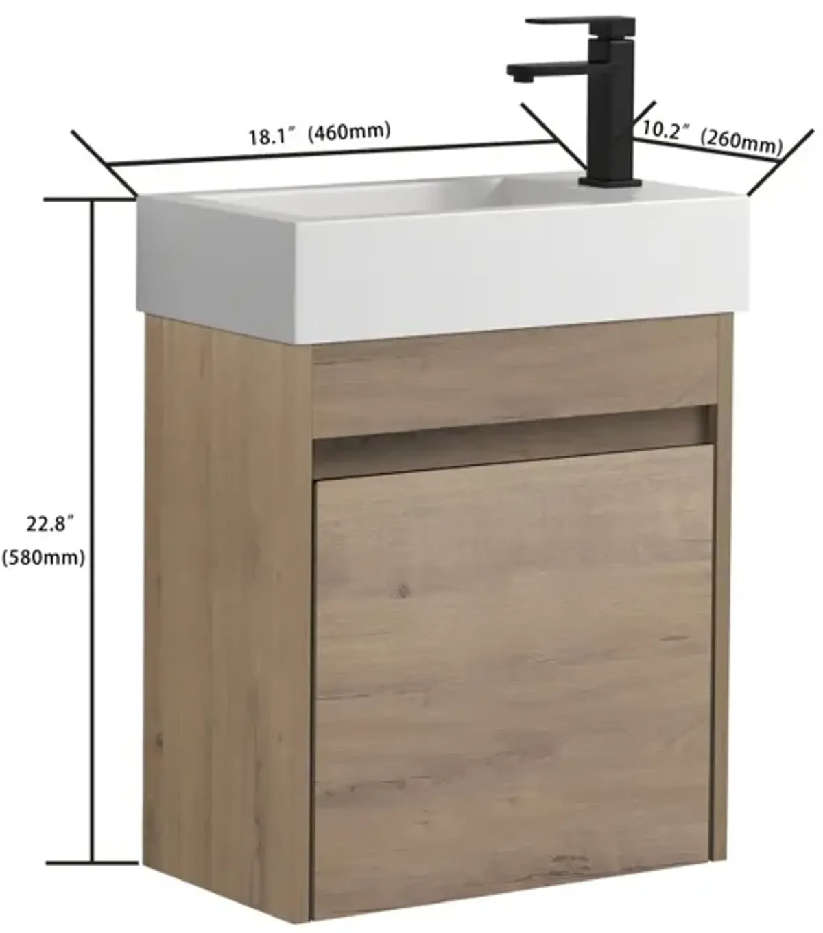 18" Floating Wall-Mounted Bathroom Vanity With White Resin Sink & Soft-Close Cabinet Door