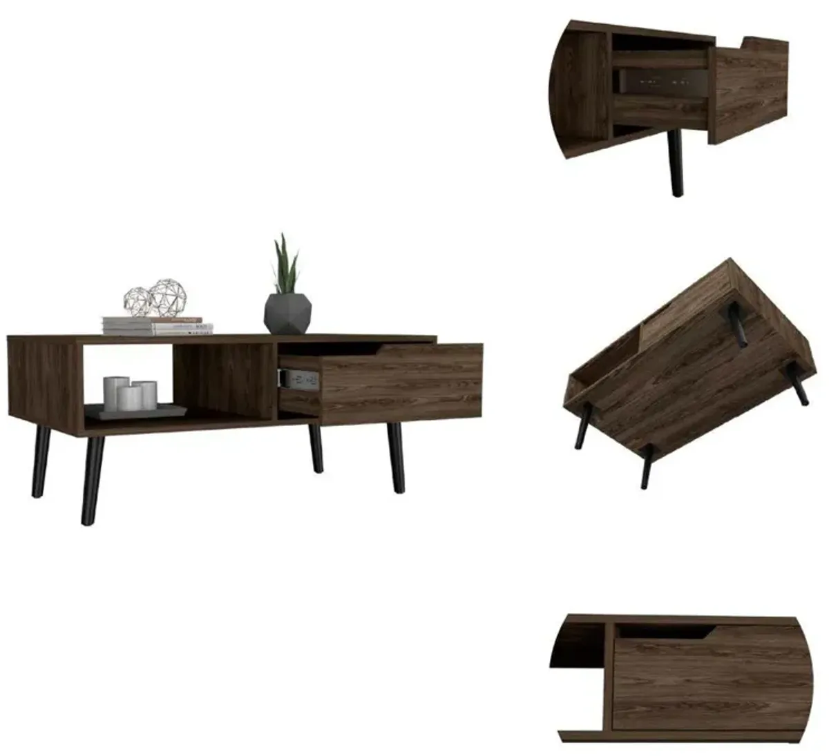 DEPOT E-SHOP Kobe Coffee Table, Countertop, One Open Shelf, One Drawer, Four Legs- Dark Walnut, For Living Room