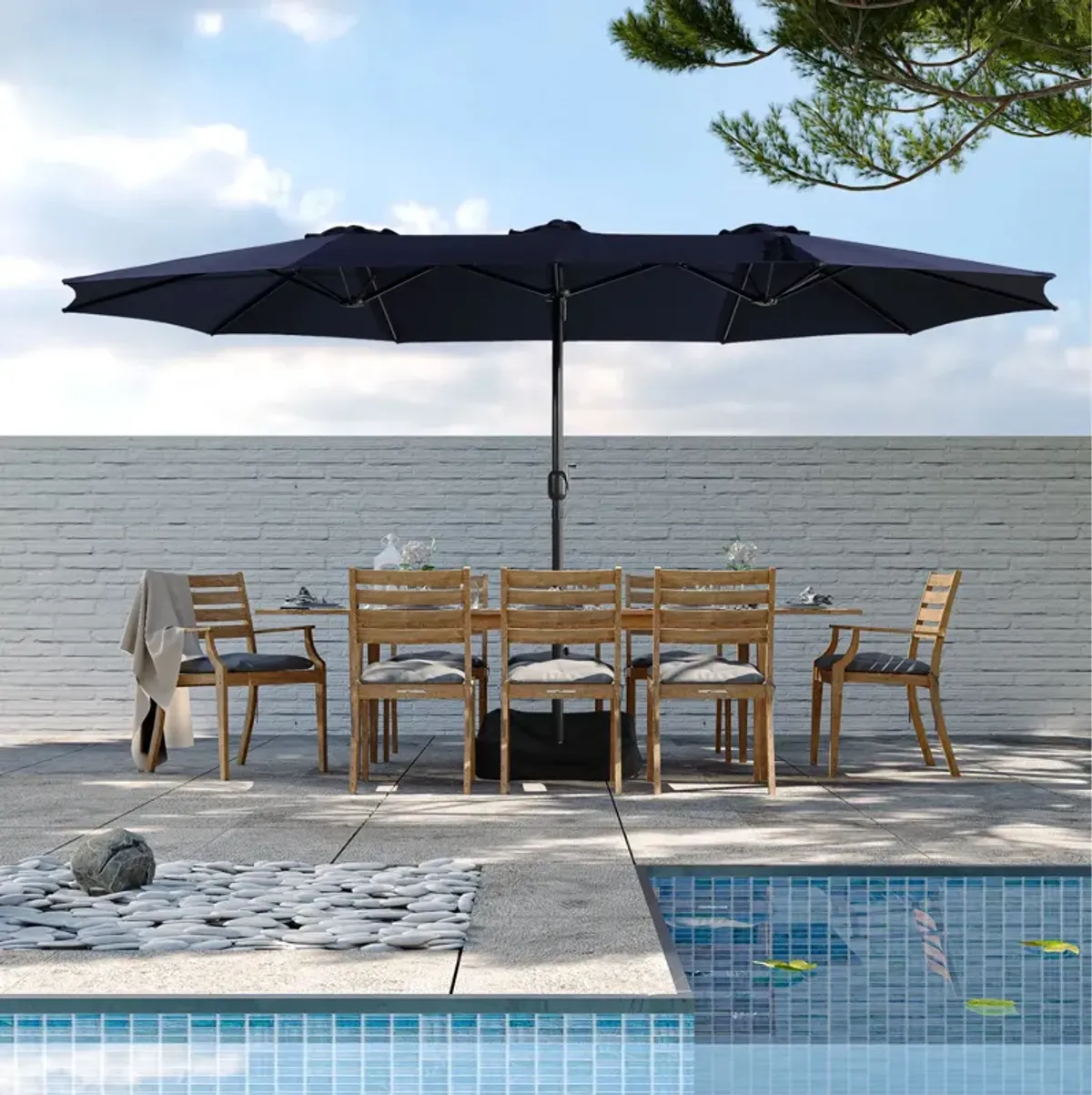 MONDAWE 15ft Rectangular Double-Sided Outdoor Patio Market Umbrella Coffee