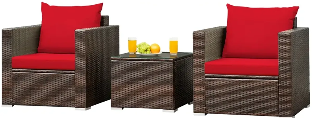 3 Pcs Patio Conversation Rattan Furniture Set with Cushion