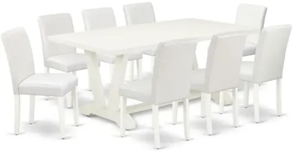 East West Furniture V027AB264-9 9-Piece Fashionable Dining Set an Outstanding Linen White Rectangular Table Top and 8 Gorgeous Pu Leather Dining Room Chairs with Stylish Chair Back, Linen White Finish