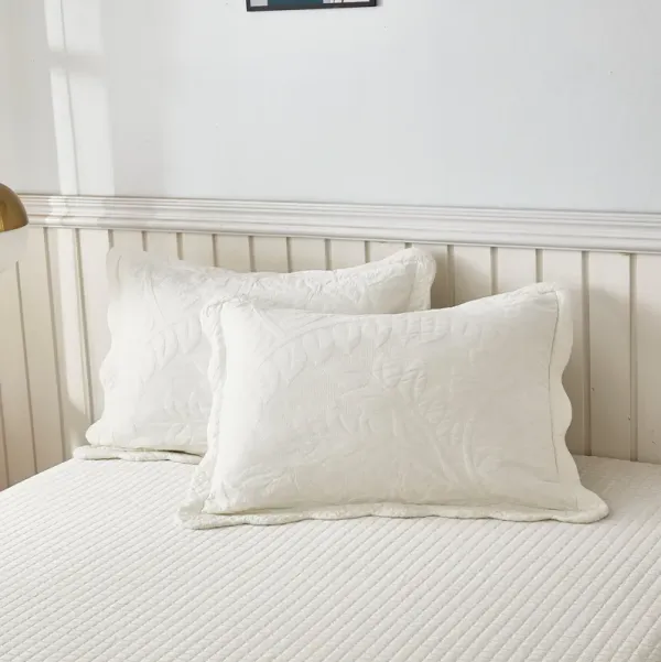 MarCielo 2 Piece 100% Cotton Quilted Pillow Shams Embroidered Farmhouse