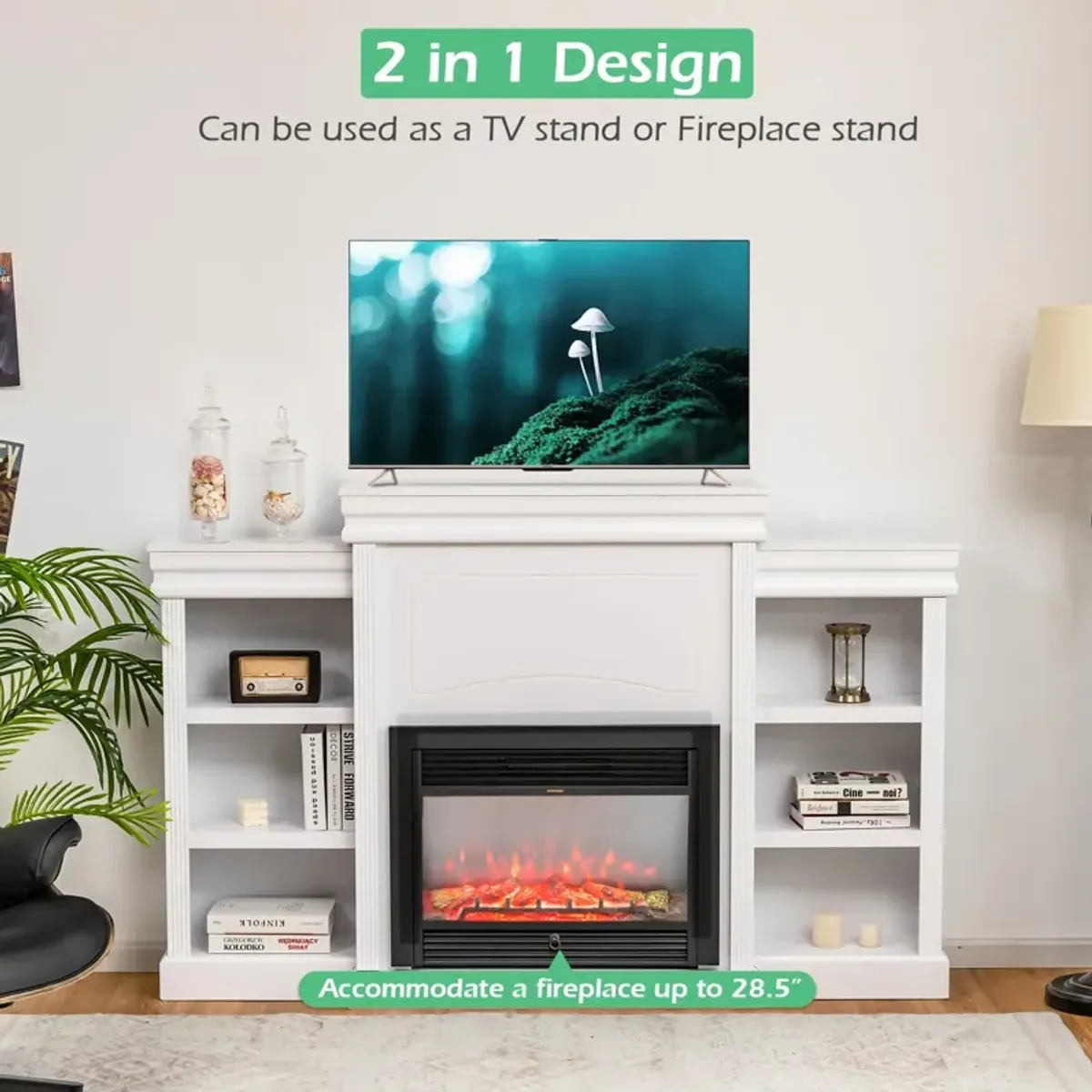 Modern Fireplace Media Entertainment Center with Bookcase