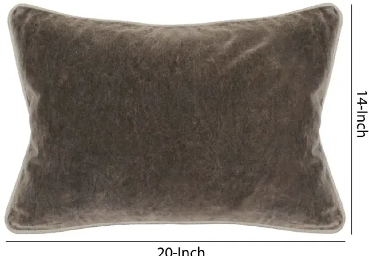 Rectangular Fabric Throw Pillow with Solid Color and Piped Edges, Brown - Benzara