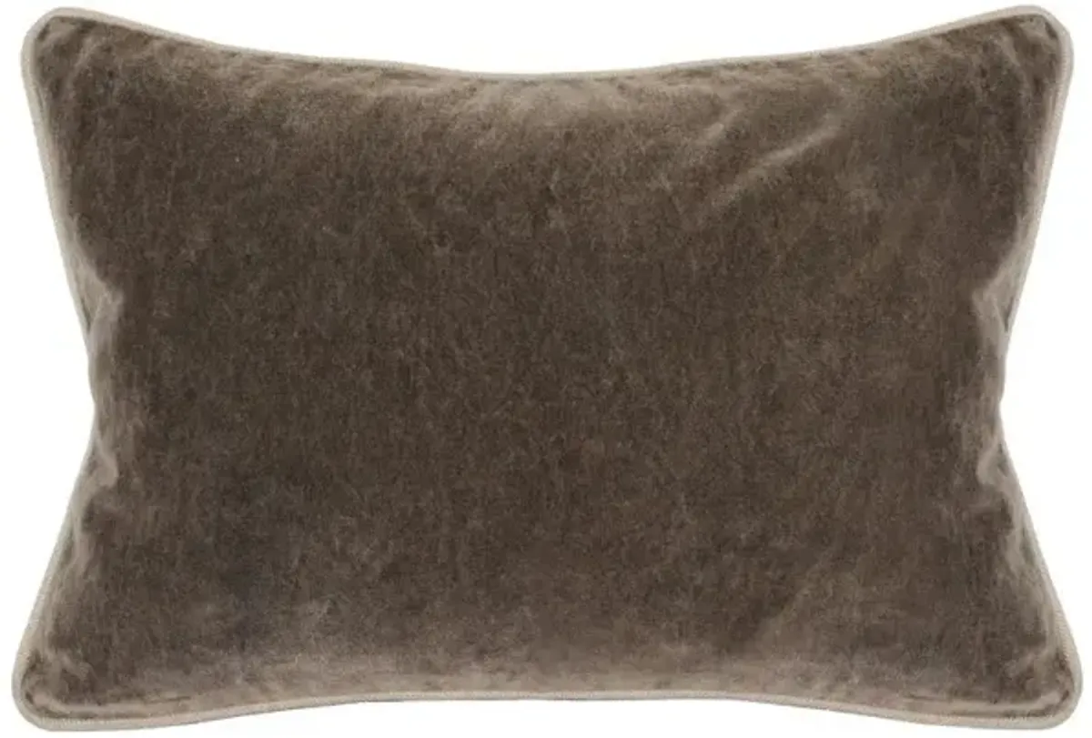 Rectangular Fabric Throw Pillow with Solid Color and Piped Edges, Brown - Benzara