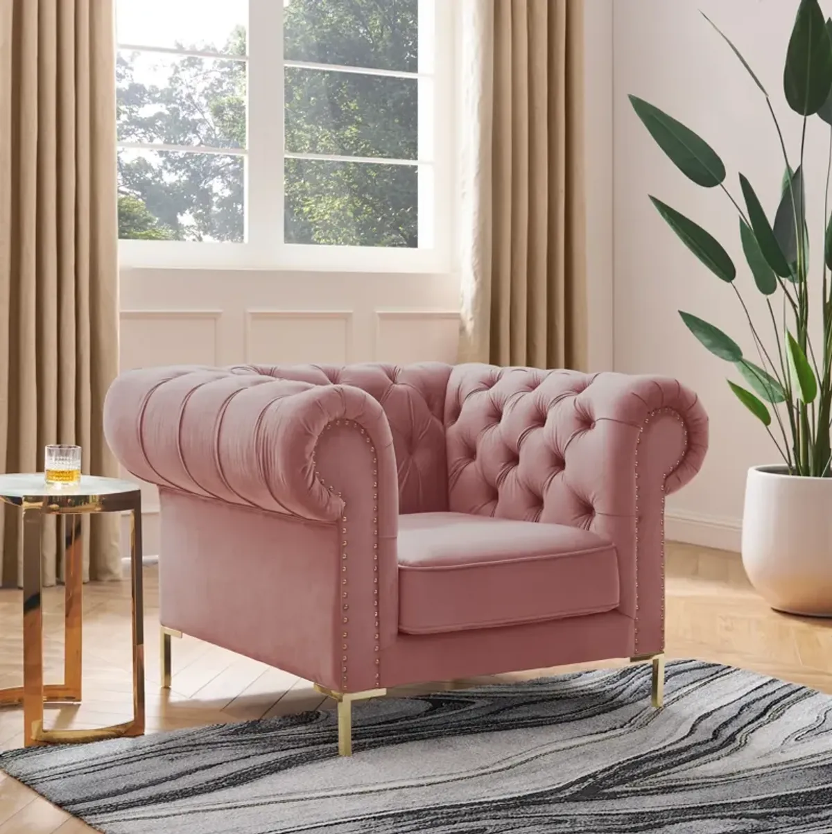 Inspired Home Zuleyka Velvet Chesterfield Club Chair