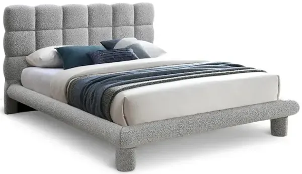 Meridian Furniture Deco Grey Boucle Fabric Queen Bed