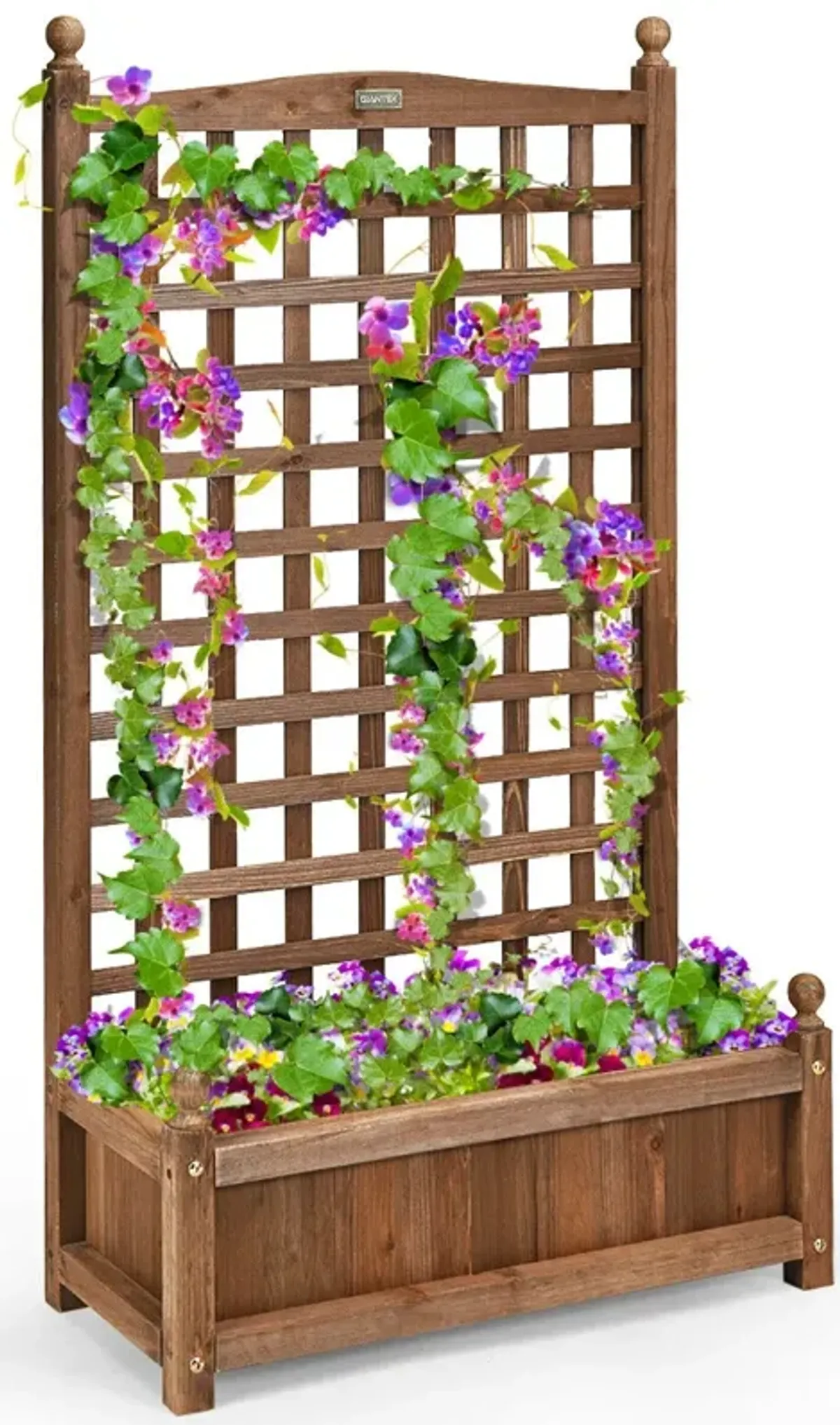 Solid Free Standing Wood Planter Box with Trellis for Garden