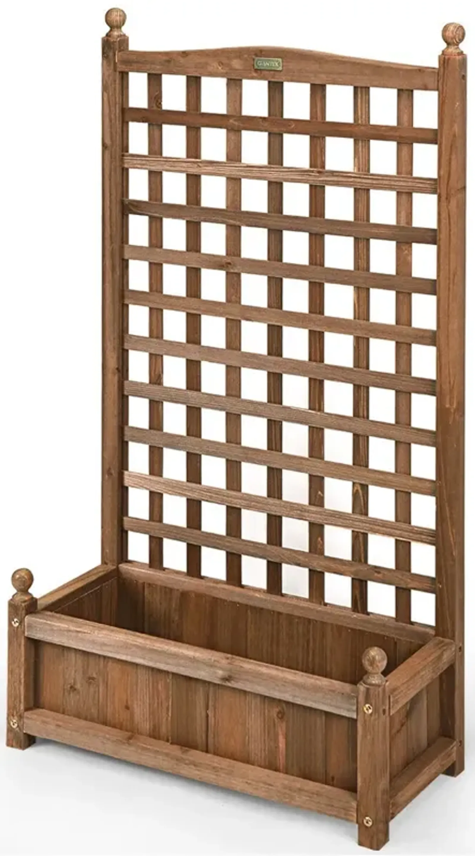 Solid Free Standing Wood Planter Box with Trellis for Garden