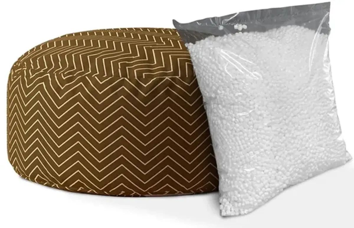 Homezia 24" Brown Cotton Round Chevron Pouf Ottoman