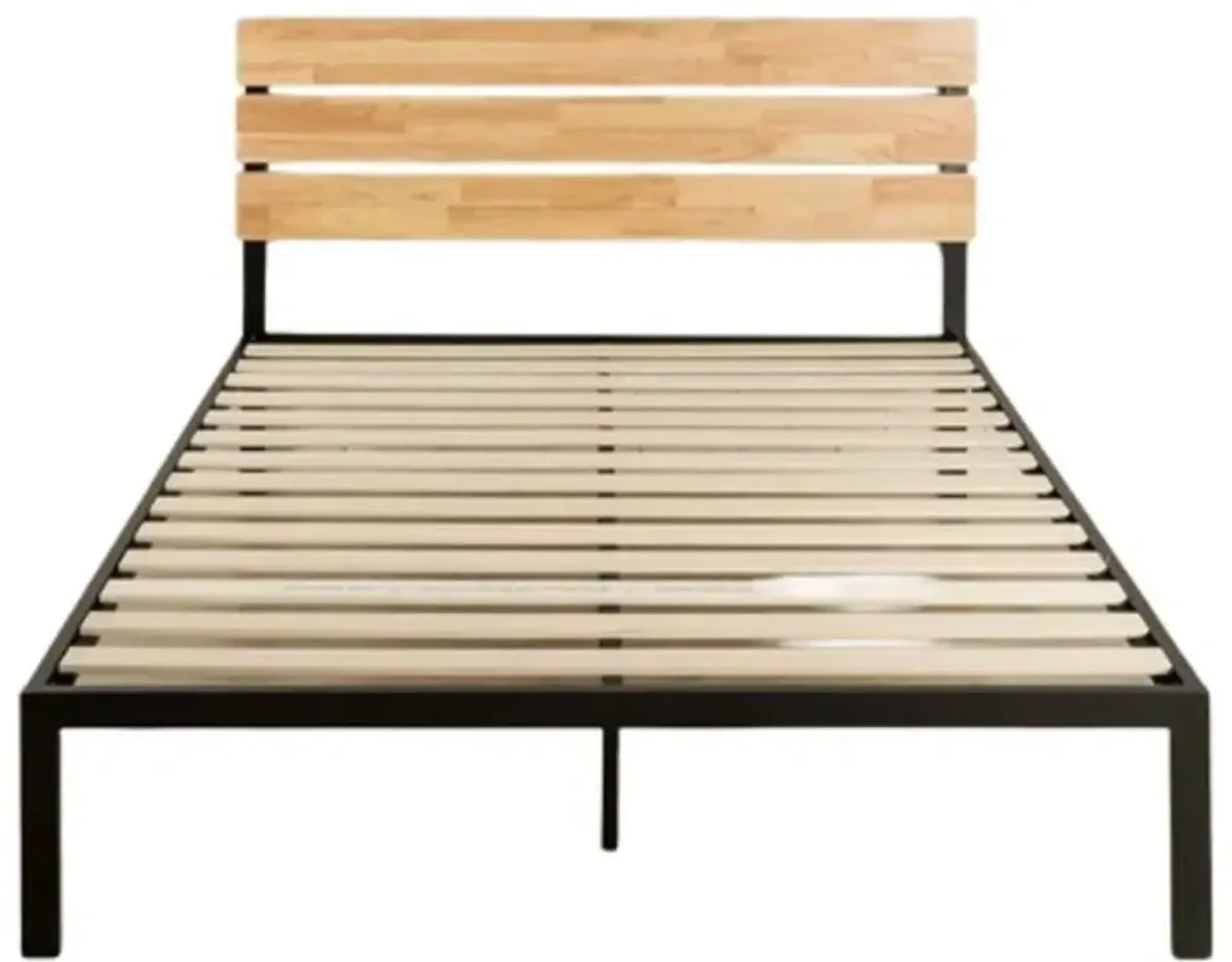 Hivvago Full size Metal Platform Bed Frame with Wood Slats and Headboard