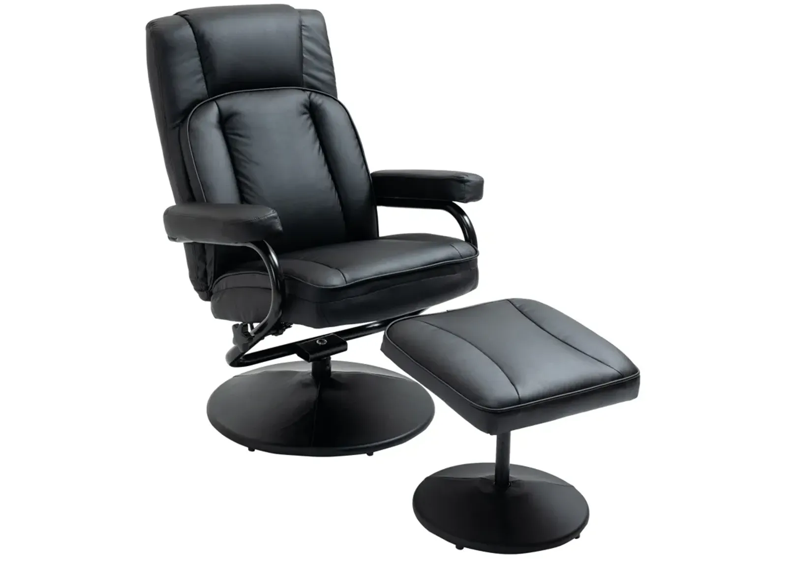 Black Living Room Set: Swivel Recliner with Ottoman in PU Leather