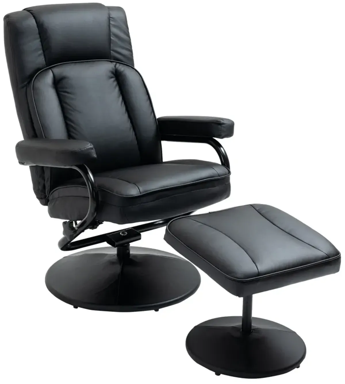 Black Living Room Set: Swivel Recliner with Ottoman in PU Leather