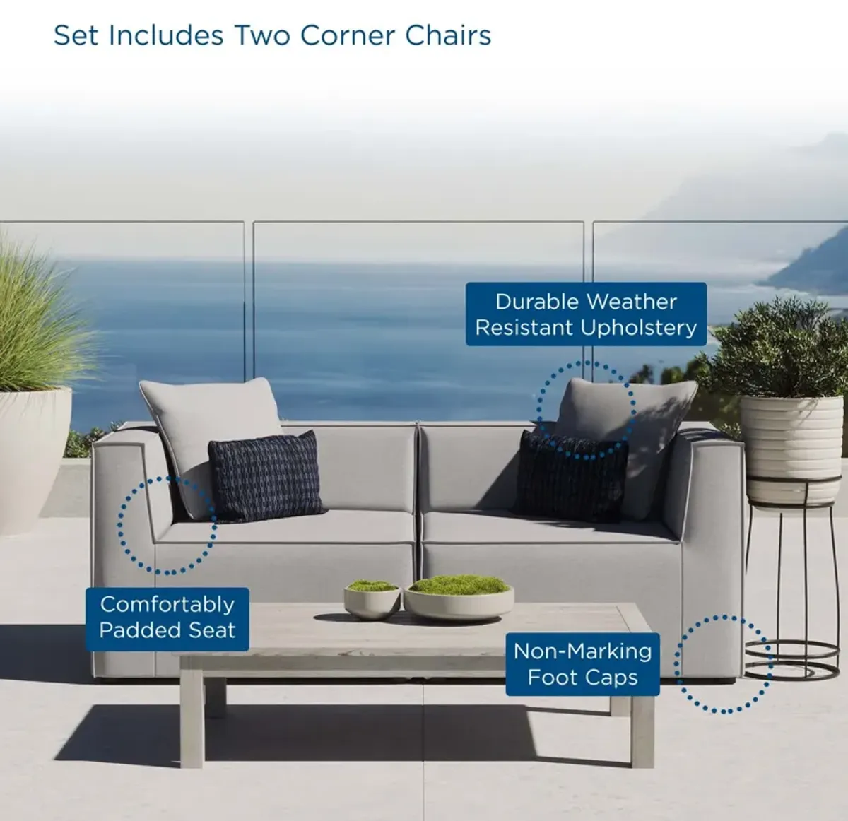 Saybrook Outdoor Patio Upholstered 2-Piece Sectional Sofa Loveseat