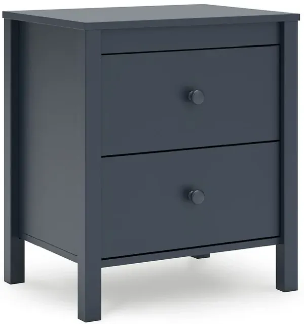 Cian Nightstand, 2 Drawers, Navy Blue Wood, Knob Handles, 24 Inch - Benzara