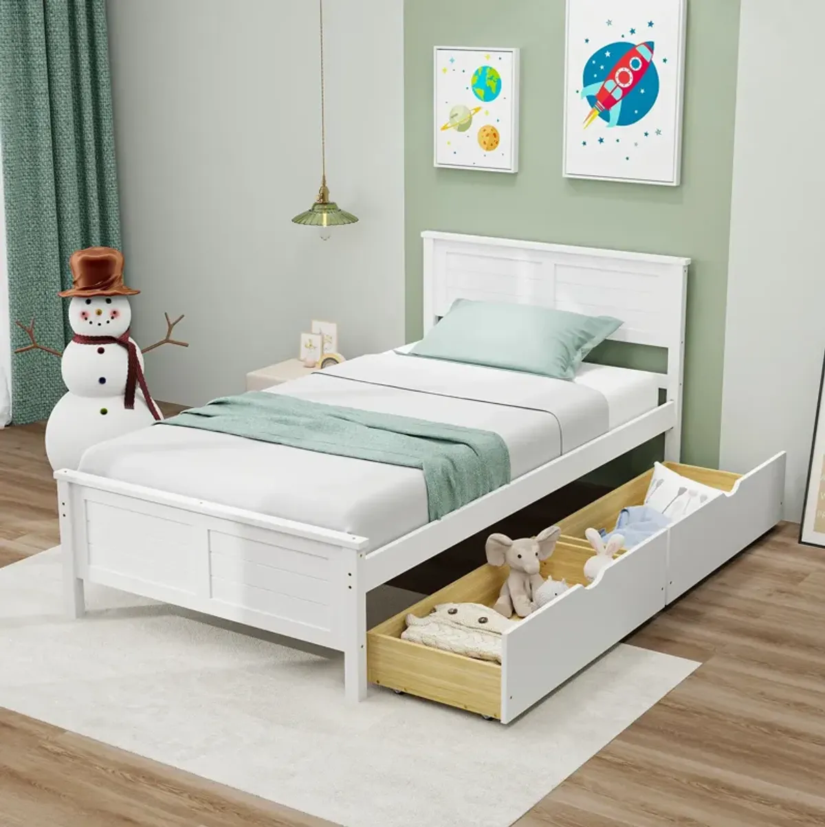 Twin Size Bed Frame with Storage Drawers