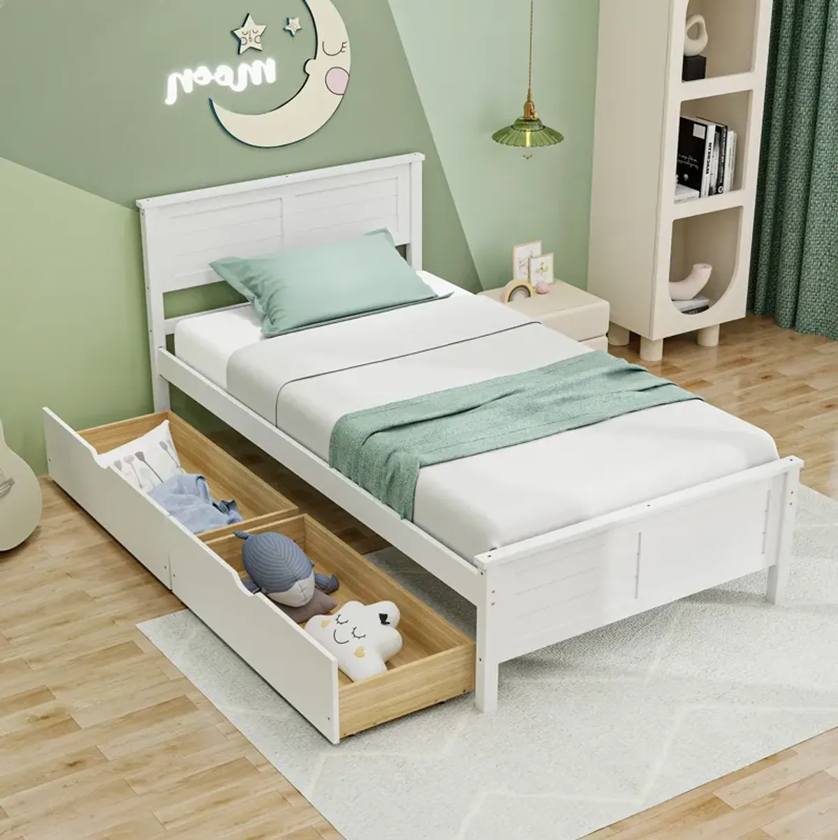 Twin Size Bed Frame with Storage Drawers