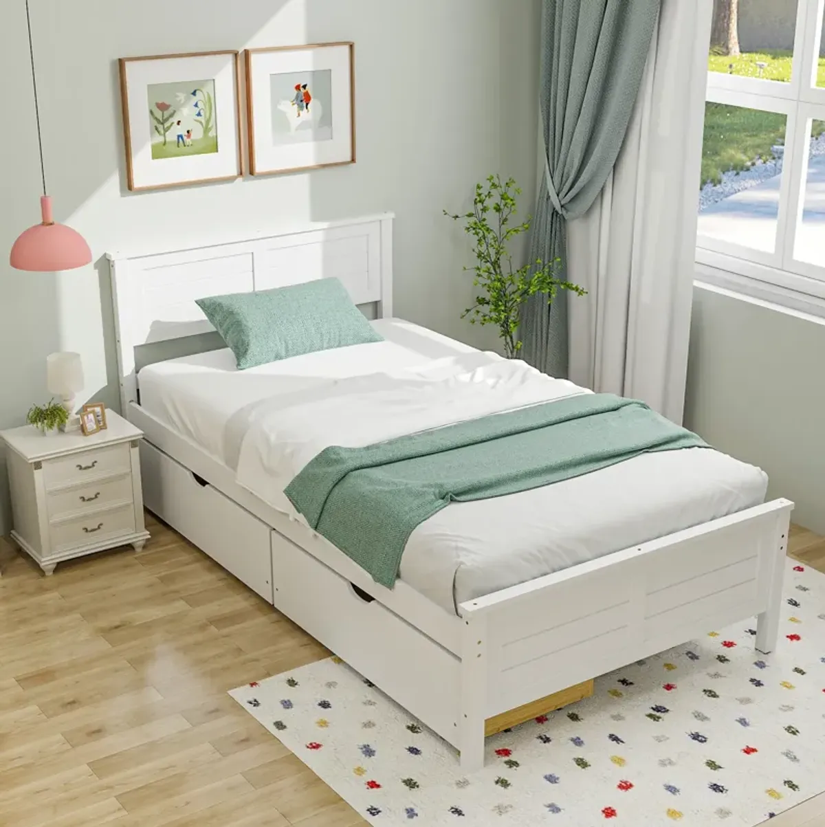 Twin Size Bed Frame with Storage Drawers