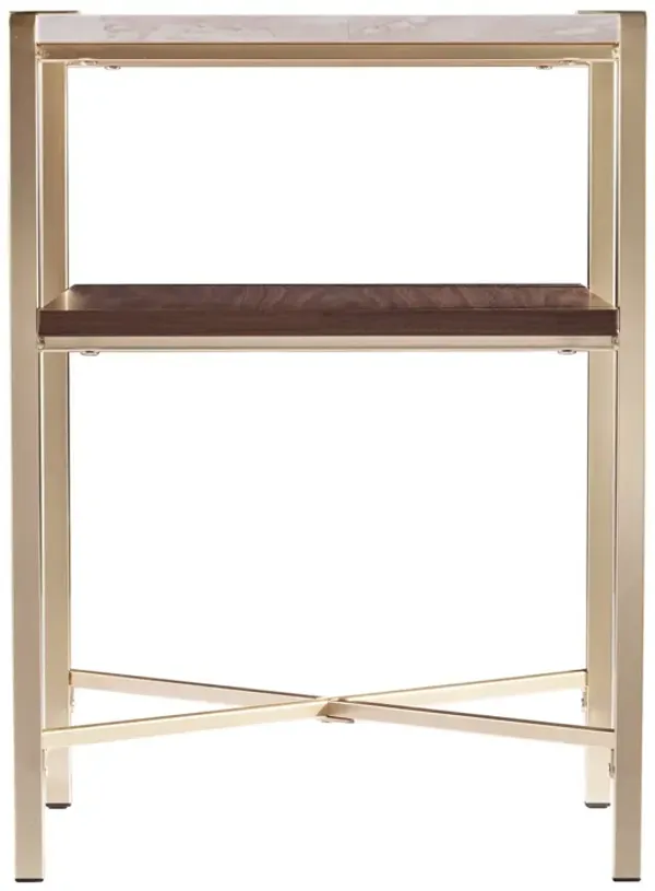 Hivvago 24" Brass Manufactured Wood And Iron Square End Table With Shelf