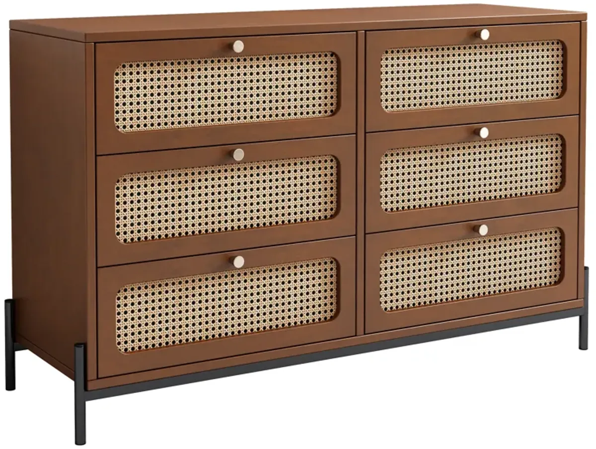 Merax Modern Rattan Wood Closet 6-Drawer Dresser