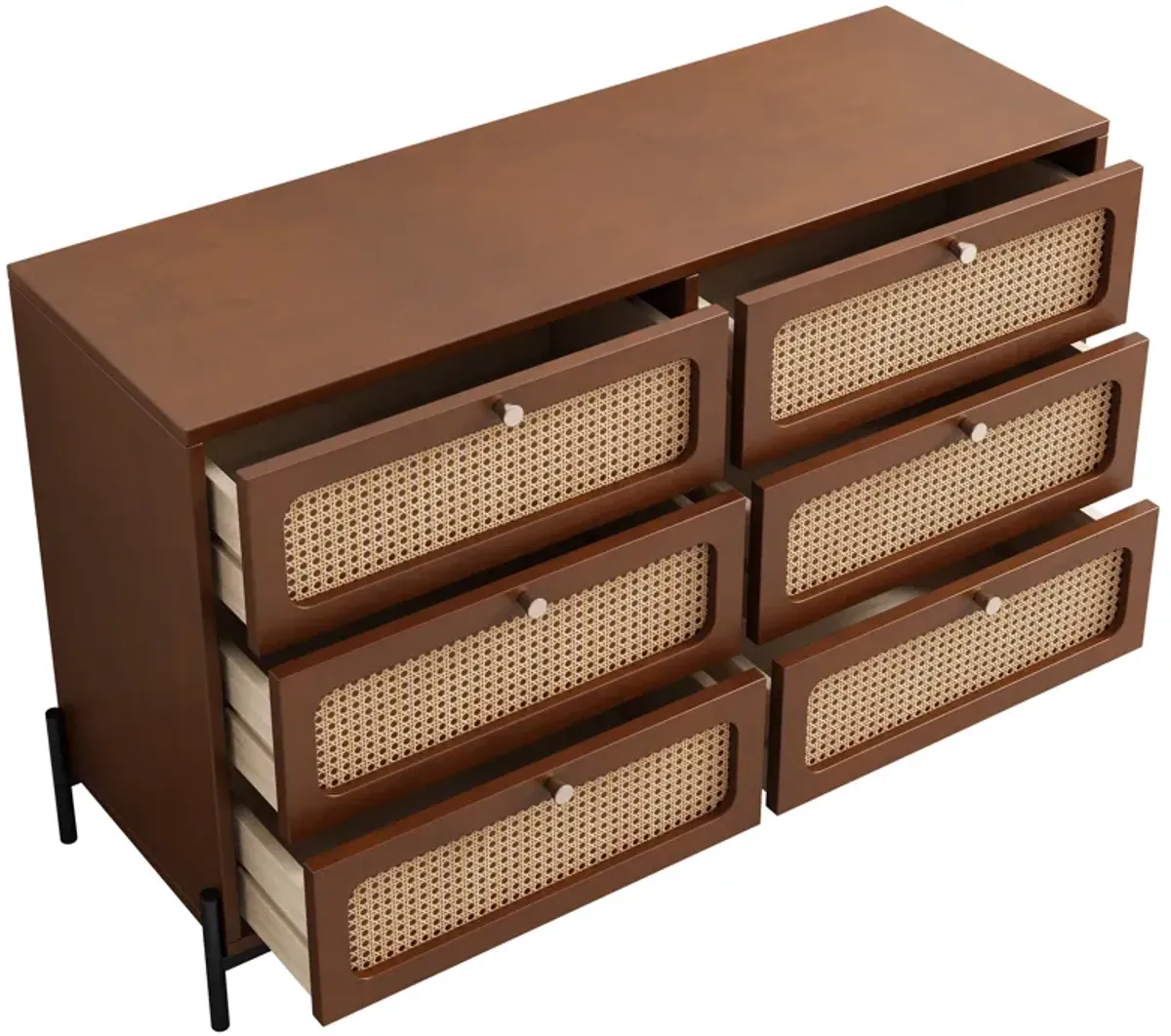 Merax Modern Rattan Wood Closet 6-Drawer Dresser