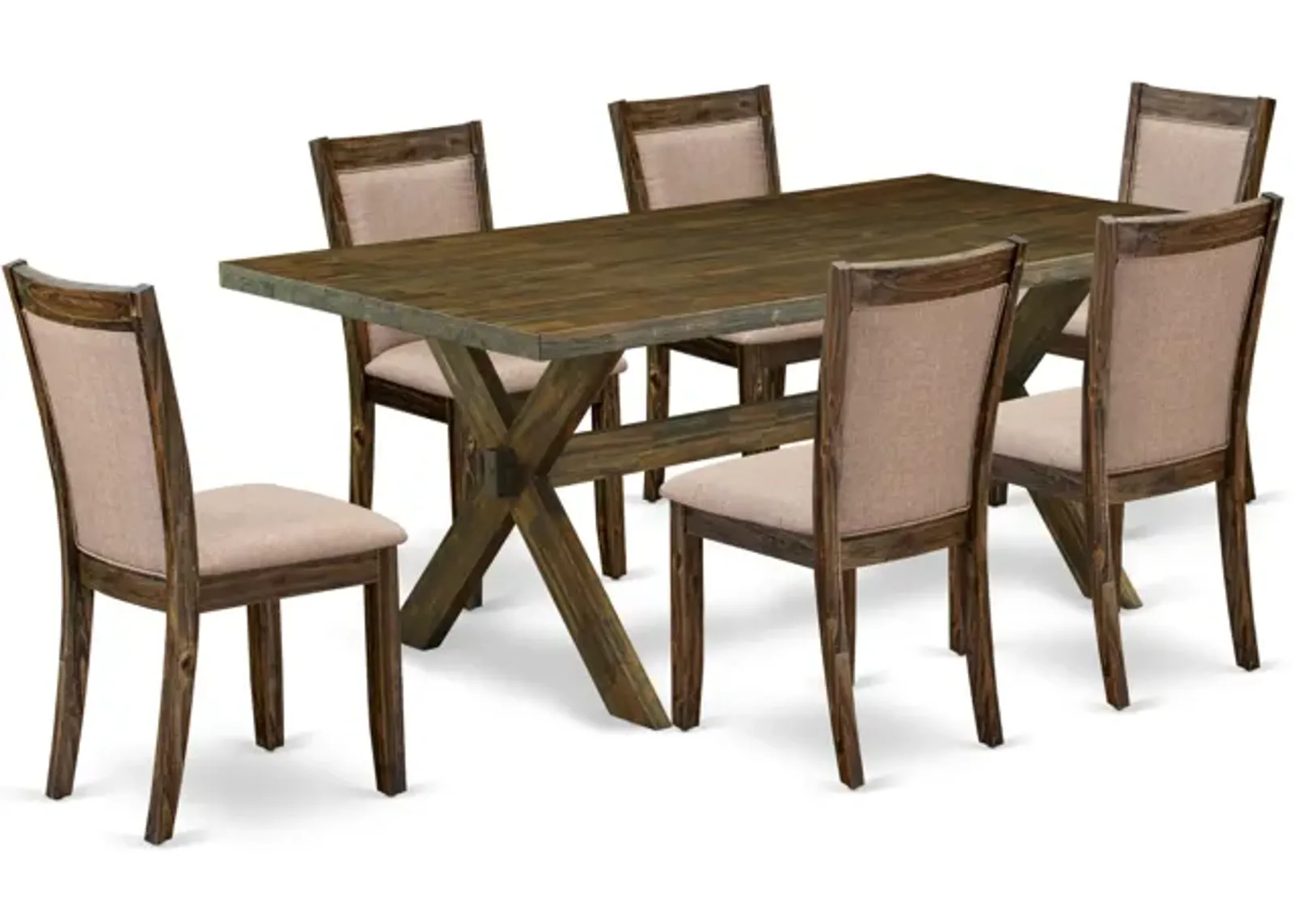 East West Furniture X777MZ716-7 7Pc Dining Set - Rectangular Table and 6 Parson Chairs - Multi-Color Color