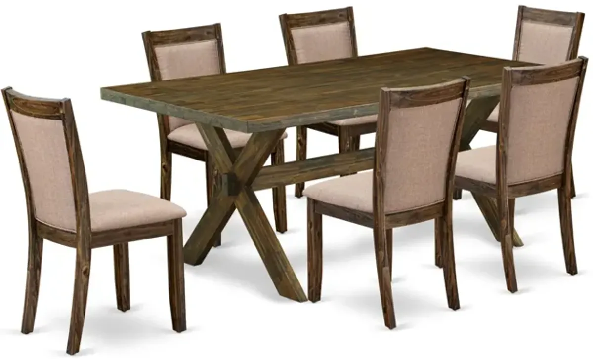 East West Furniture X777MZ716-7 7Pc Dining Set - Rectangular Table and 6 Parson Chairs - Multi-Color Color