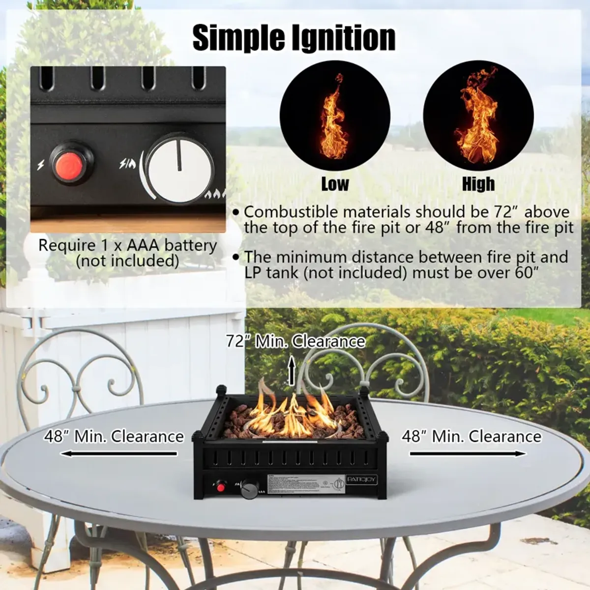 16.5 Inch Tabletop Propane Fire Pit with Simple Ignition System-Black