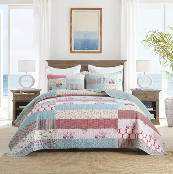Marcielo 3 Pcs Printed Quilt Set Floral Patchwork Pattern Bedspread Set King