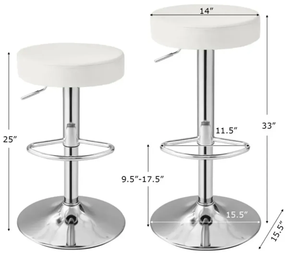 Hivvago 1 PC Round Bar Stool Adjustable Swivel Pub Chair