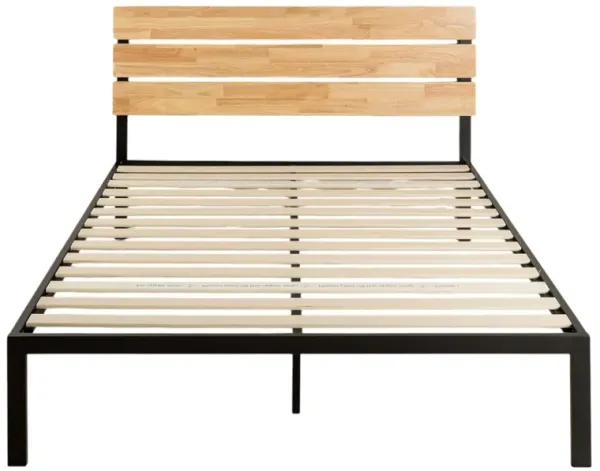 Metal Platform Bed Frame with Wood Slats and Headboard