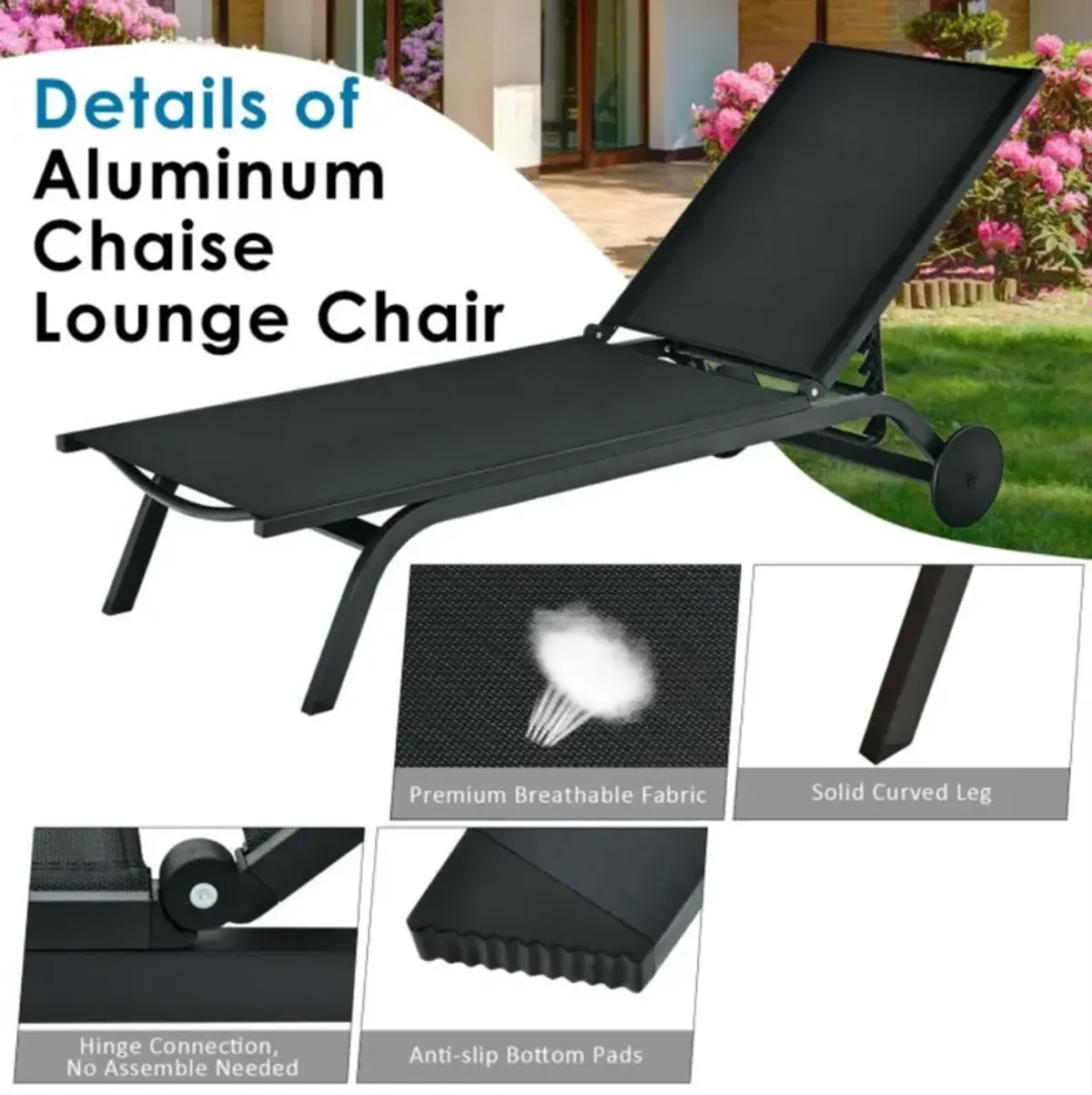 Hivvago 6-Position Adjustable Fabric Outdoor Patio Recliner Chair